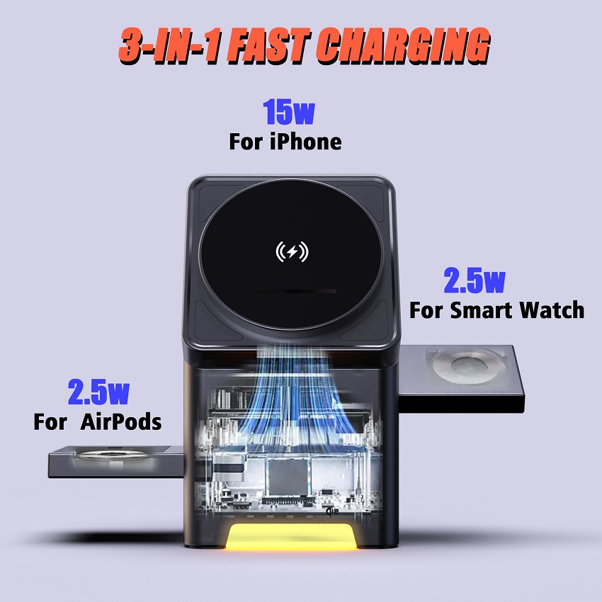 شاحن لاسلكي مغناطيسي 3 في 1 قا - مراجعة Wireless Charger Watch وسعره